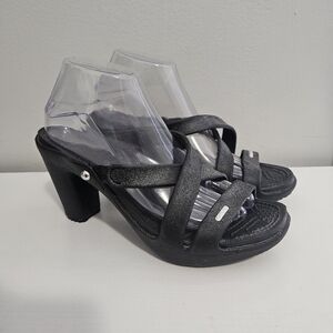 Crocs Womens Cyprus IV Sandals Black Strappy Mule Slide Platform Heel Shoe Sz 9